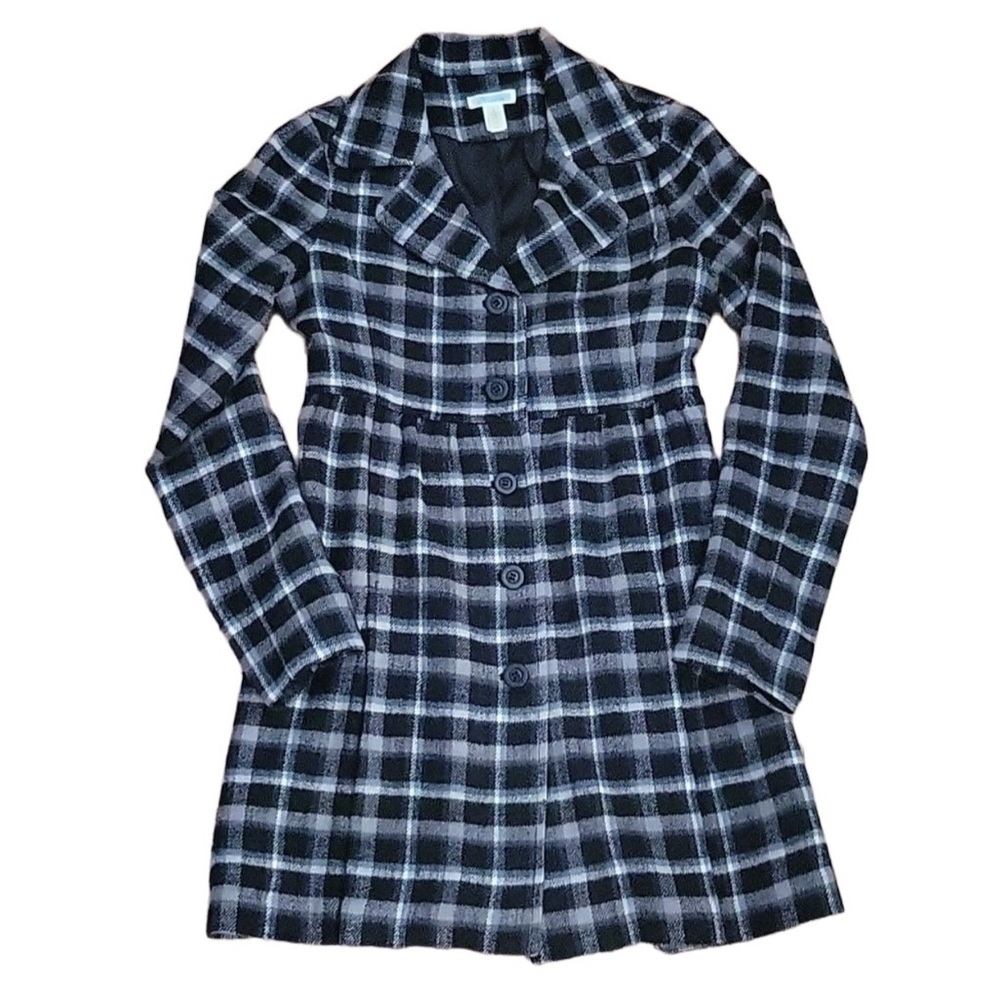Susina Soft Plaid Button Front High Waisted A Line Midi Dress Coat. Size Large.